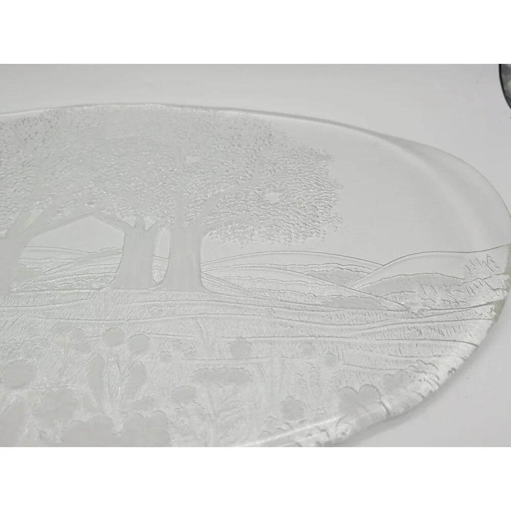 Kosta Boda Vtg Crystal Art Glass Plate Tray Platter Forest Holiday Gift BIG